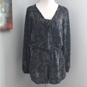 Blue Paisley Print Boho Romper Y2K
